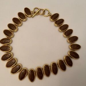 Vintage Statement Necklace Brown Marbled Oval Cabochon Stones
